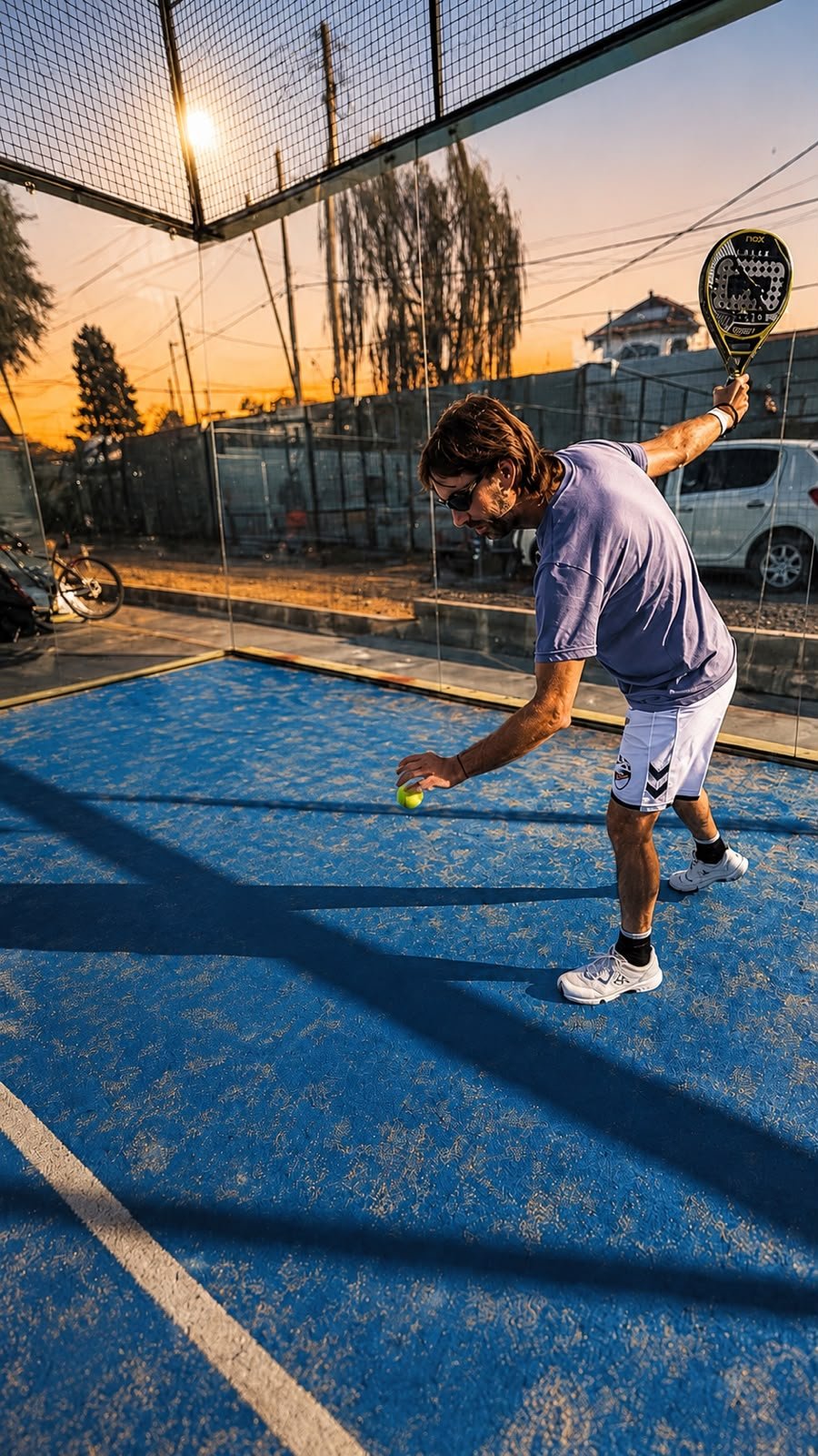 Jugador de pádel al atardecer